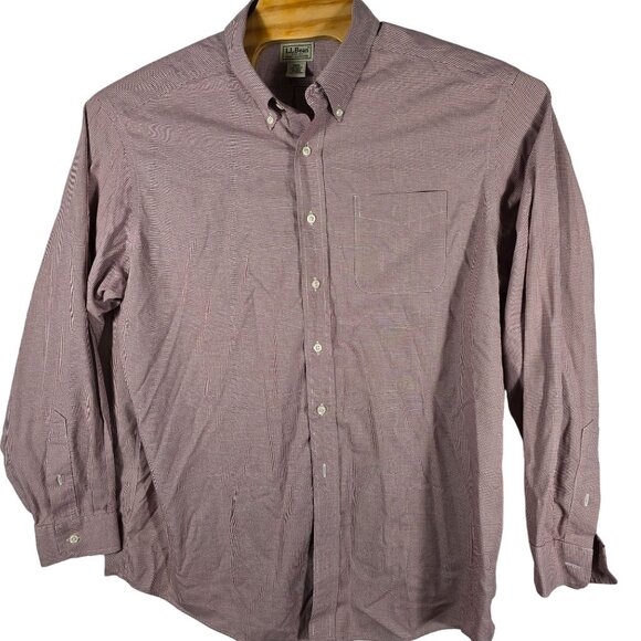 L.L. Bean Button‎ Down Dress Shirt XL Men's Maroon White Long Sleeve - Picture 2 of 8